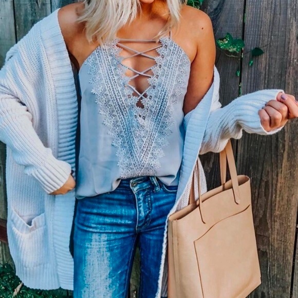 Nordstrom Tops - Wayf Posie Strappy Lace Camisole Steel Blue Tank